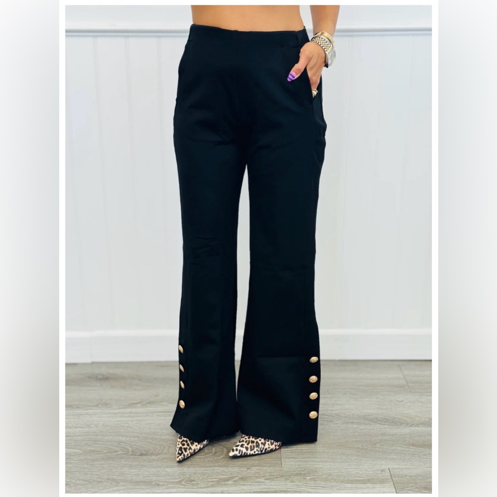 Dear Scarlett Magic Gold Button Wide Leg Pants Black Size Large